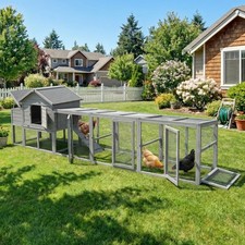 141" Large Wooden Chicken Coop Outdoor Hen House Poultry Cage W/ Nesting Box Run