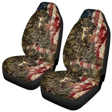 Print Car Seat Covers Front Seats for Men,Camo Bucket Seats Hunting Deer Flag