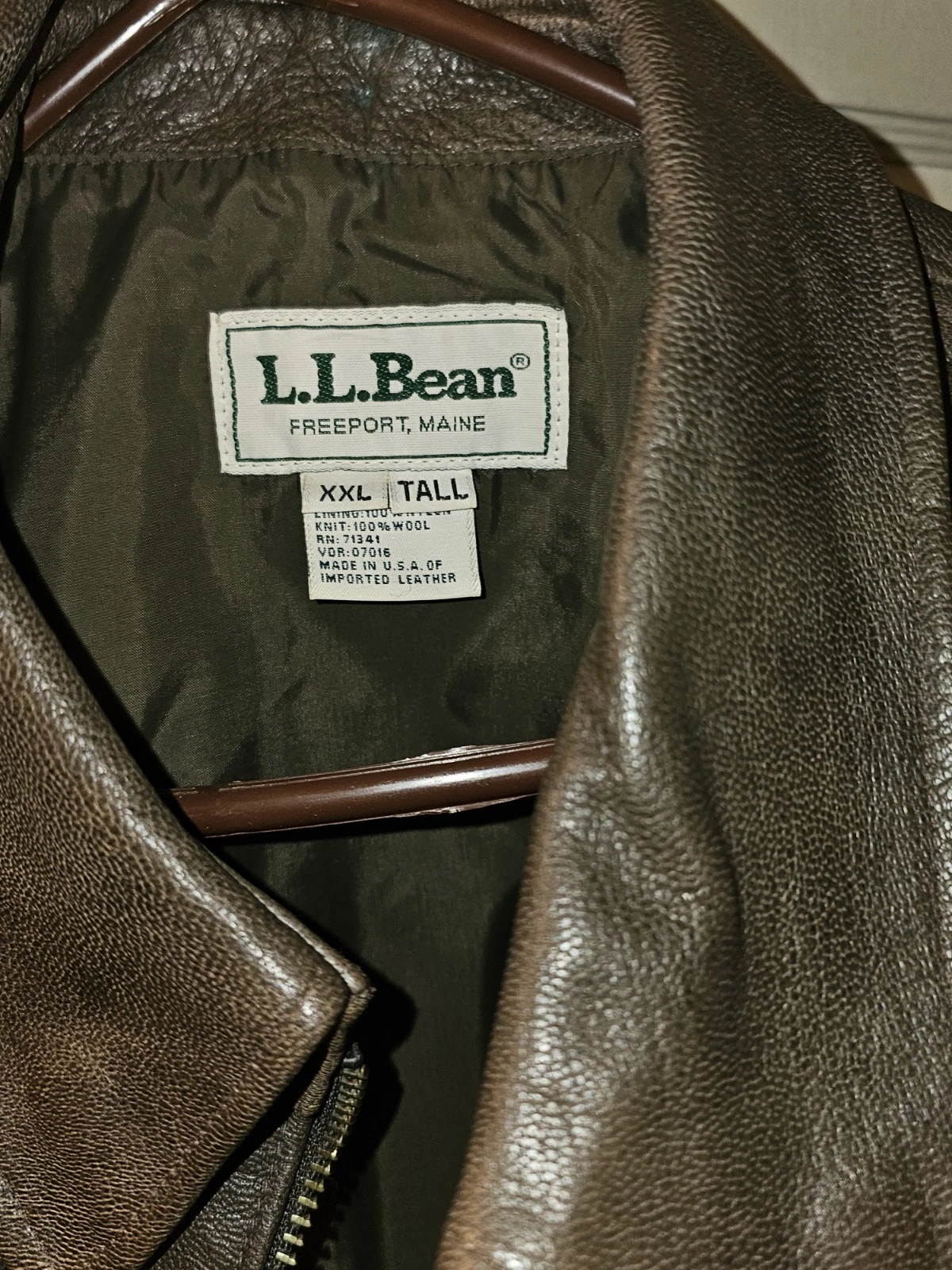 L.L.Bean Allagash Leather Bomber Jacket Brown 2XL Big & Tall Zip Front FLY TGR image 2