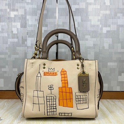 Coach Rogue 25 Basquiat 3 Way Handbag Ivory Pebble Leather Empire City Print
