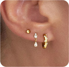 Small Gold Huggie Hoop Earrings for Women Hypoallergenic 14K Gold Plated Stack T