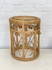 Vintage Wicker Bamboo Peacock Side Table Boho Rattan 40cm Tall