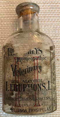 SCARCE EARLY EMBOSSED HUMPHREY'S VET HORSE PAPER LABEL ALCOHOL MEDICINE BOTTLE