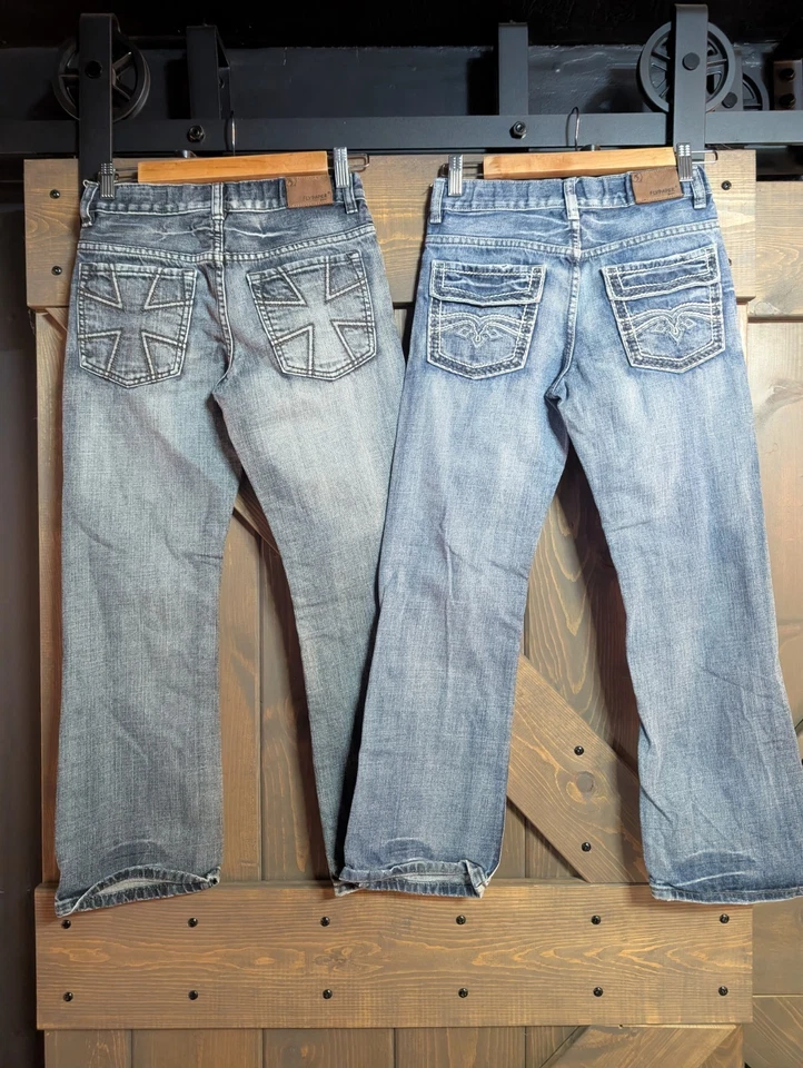 2 Pares Niño Juvenil Talla 12 Flypaper Marca Med-dk Denim Patrones En Bolsillos Traseros Foto 2 de 4