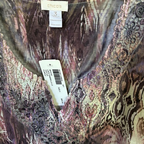 Chico's Top NWT Size 2 (Large) Sophisticated Surprise Neutral Metallic Velour - Picture 3 of 6