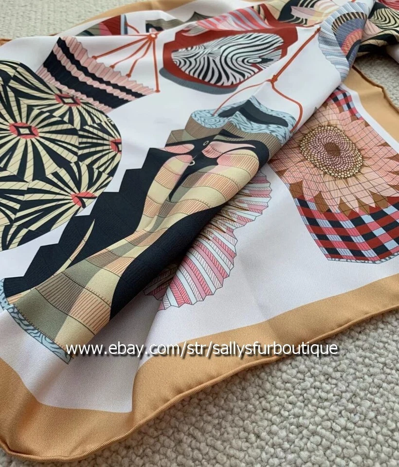 Sallys Boutique 18 Momme Twill Silk Wrap Scarf Lanterns Print 2 Face Shawl 35" - Image 3 of 4