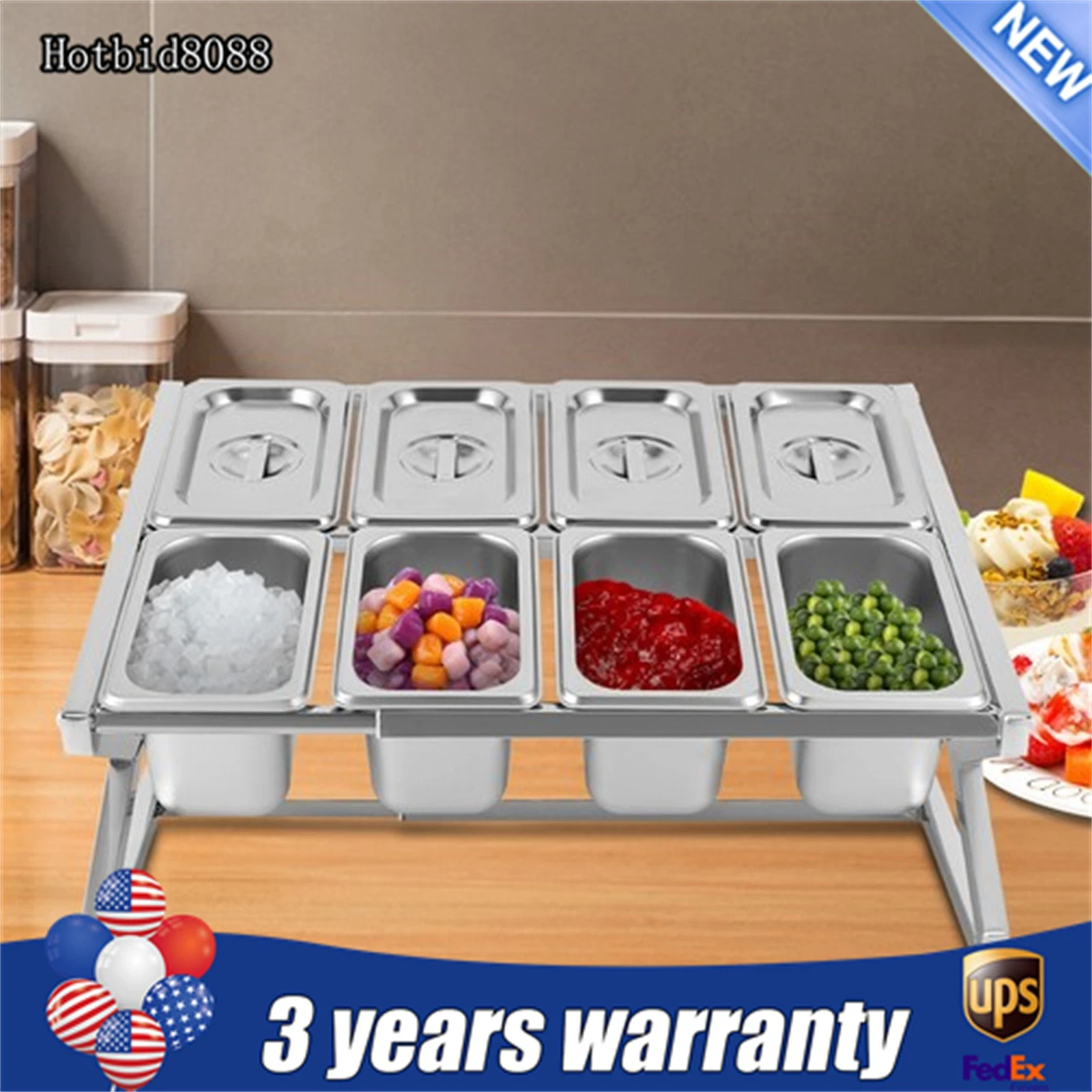 Pizza Topping Station, 8 Stainless Steel Seasoning Containers with Lids,