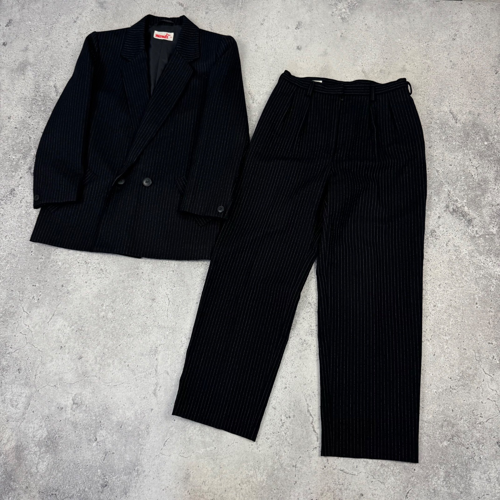 Vintage 90s Mondi 2 Pieces Classic Formal Striped Suit Womens Size 36 Wool Black image 2