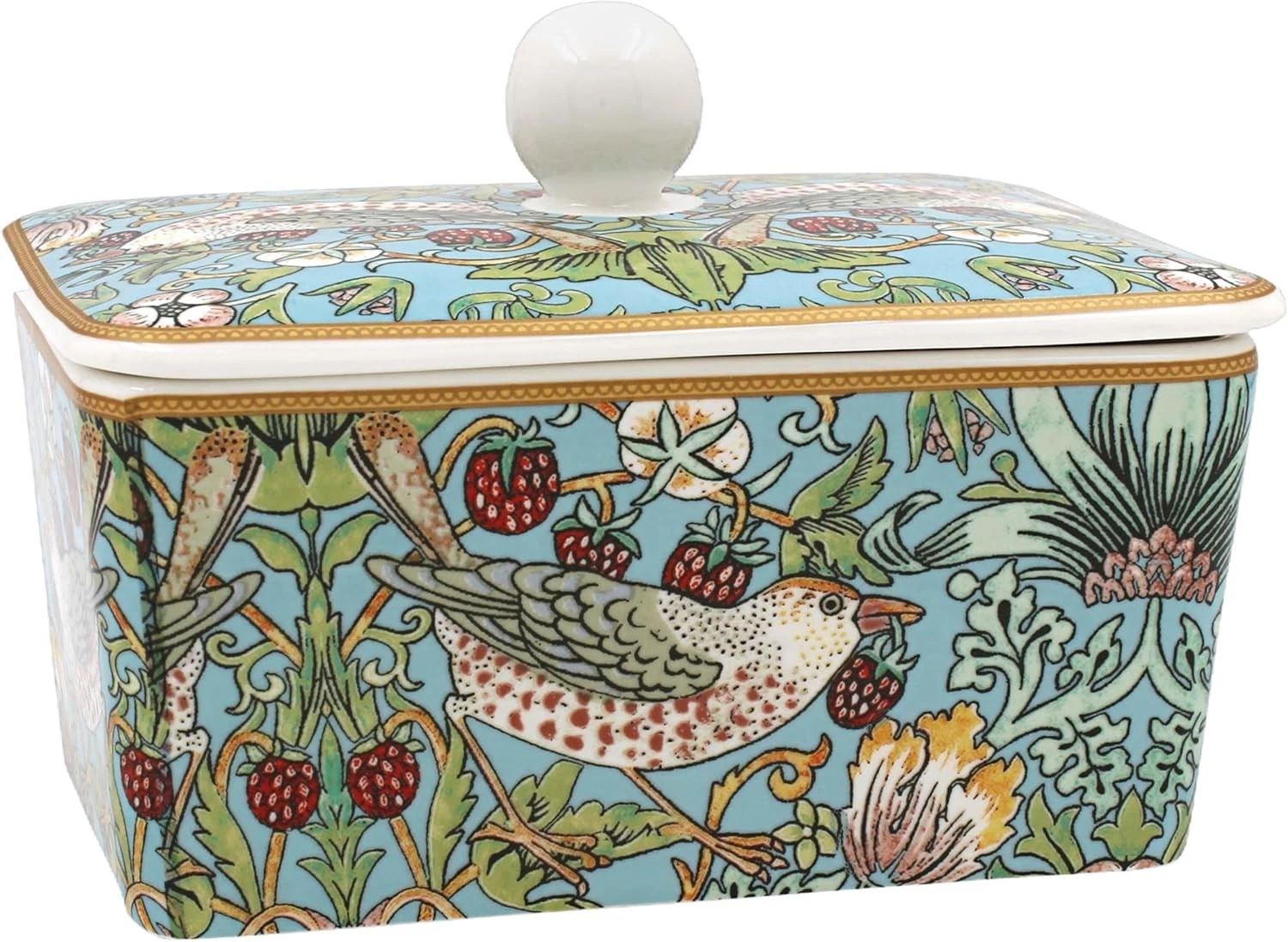 Boxed Fine China BLUE STRAWBERRY THIEF William Morris Design Lidded Butter Dish