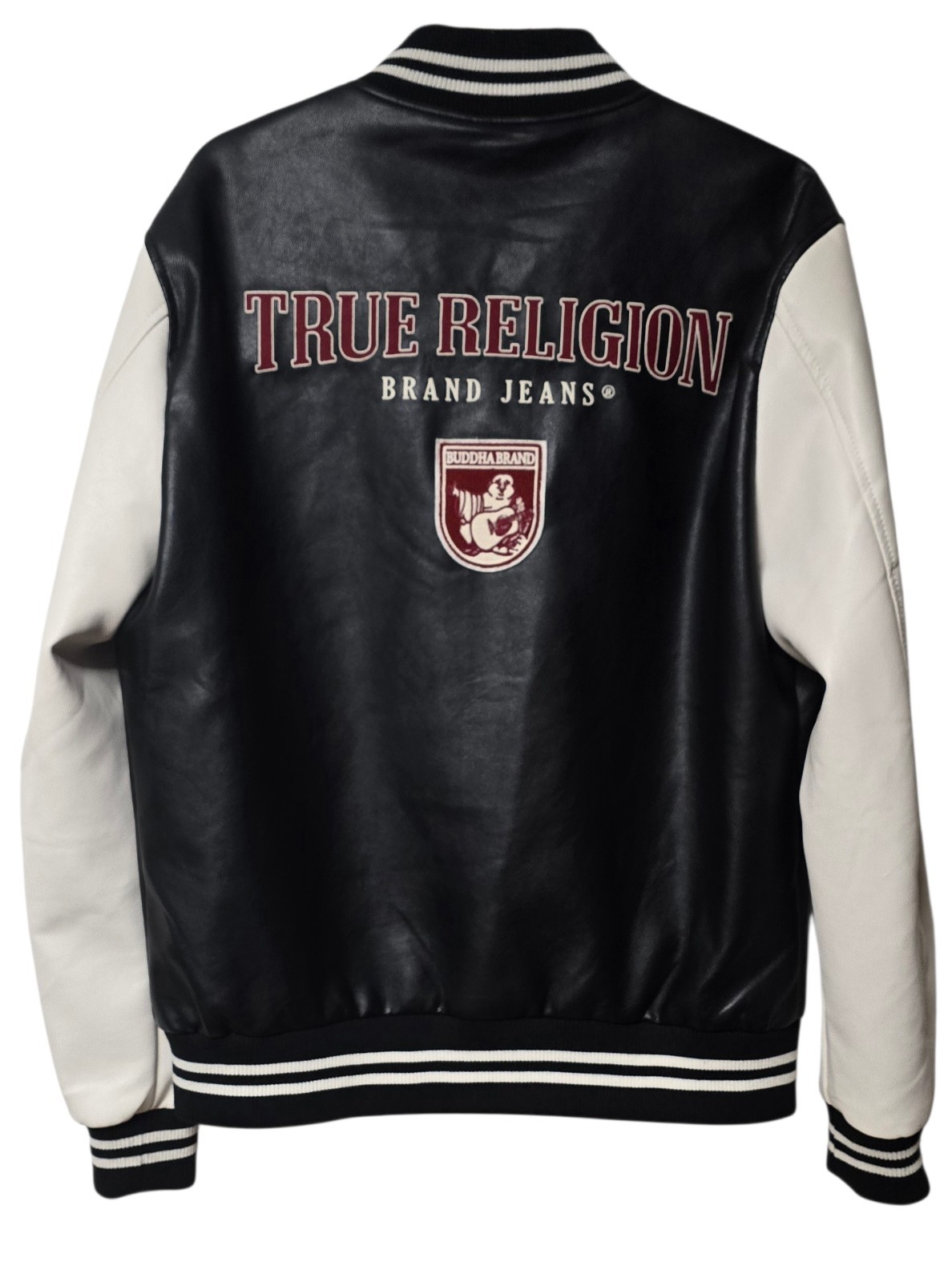 True Religion Varsity Jacket Men's Size Small White/Black Faux Leather  thumbnail 2