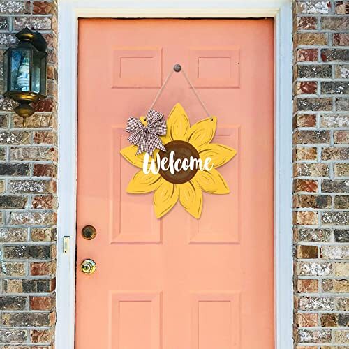 Sunflower Welcome Wood Door Hanger 12 Inch Large Wooden Flower Sign Inspirationa - Picture 2 of 6