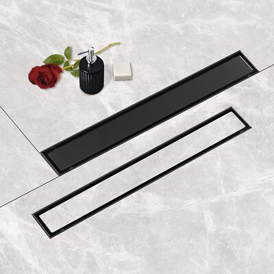 16''/24'' Matte Black Linear Shower Drain 2-in-1 Trench Floor Drain Tile Insert