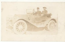 RPPC vintage car with 2 passengers, unposted postcard
