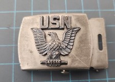 Vtg USN US     Navy Belt Buckle With Eagle Vanguard Silver Design  - HH
