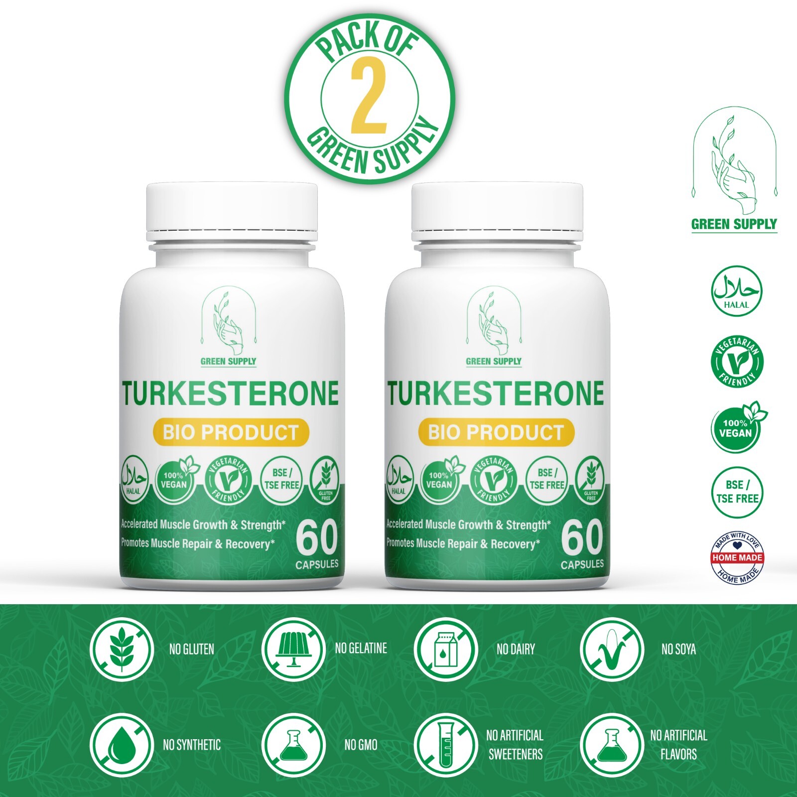 Turkesterone 500mg extrait naturel végétarien : pack de 2 pour la synthèse des protéines