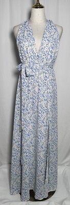 New Lulus Dress Maxi Gown Medium Halter Belted Crisscross Slit Floral