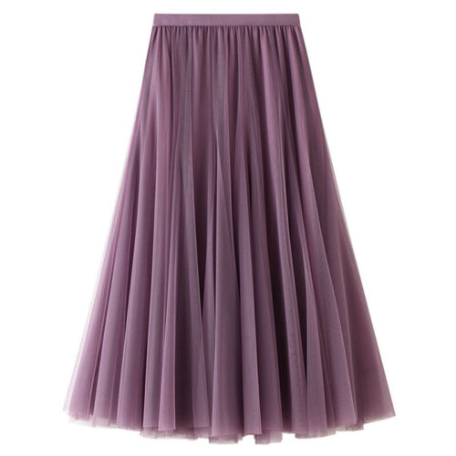 Women Elegant Mesh Tulle Layered Tutu Skirt Pleated Party Ladies Maxi Long Dress - Picture 1 of 5