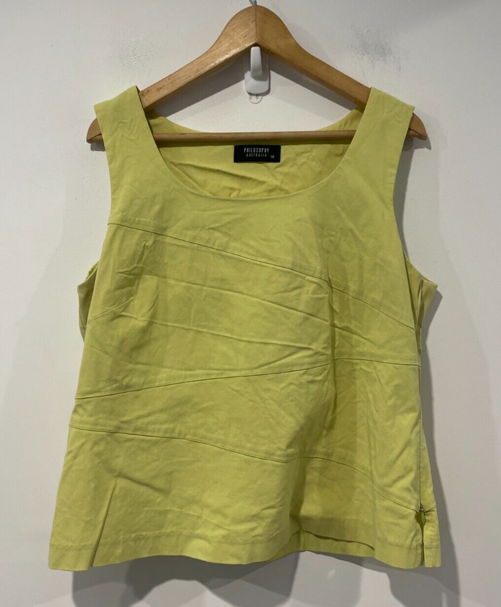 Plus Size Lime Green Zip-Front Flowy Blouse Round Neck Sleeveless Sz 16