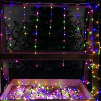 Eisregen bunt 6m 450 Micro-LED Draht-Lichterkette Weihnachten Strom timer außen