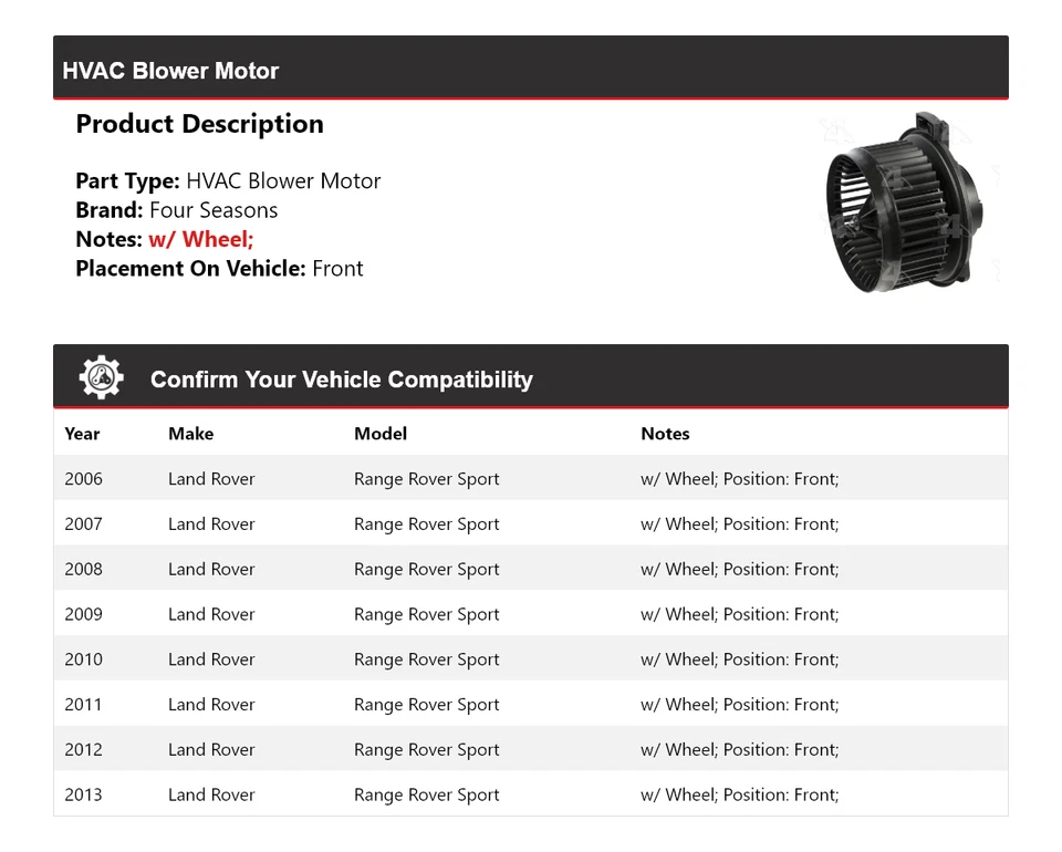 Motor de ventilador dianteiro 4 estações Land Rover Range Rover Sport HVAC para 2006-2013 - Imagem 2 de 4