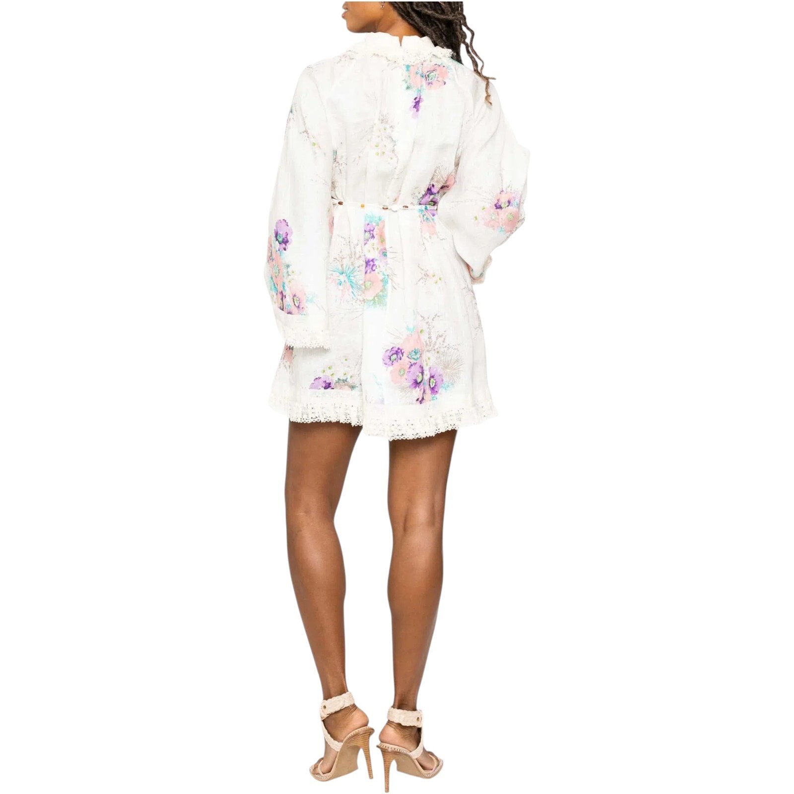 Zimmermann Jude Dress Size 2 AU 12/US 8 Floral Print Linen Lace Long Sleeve Mini