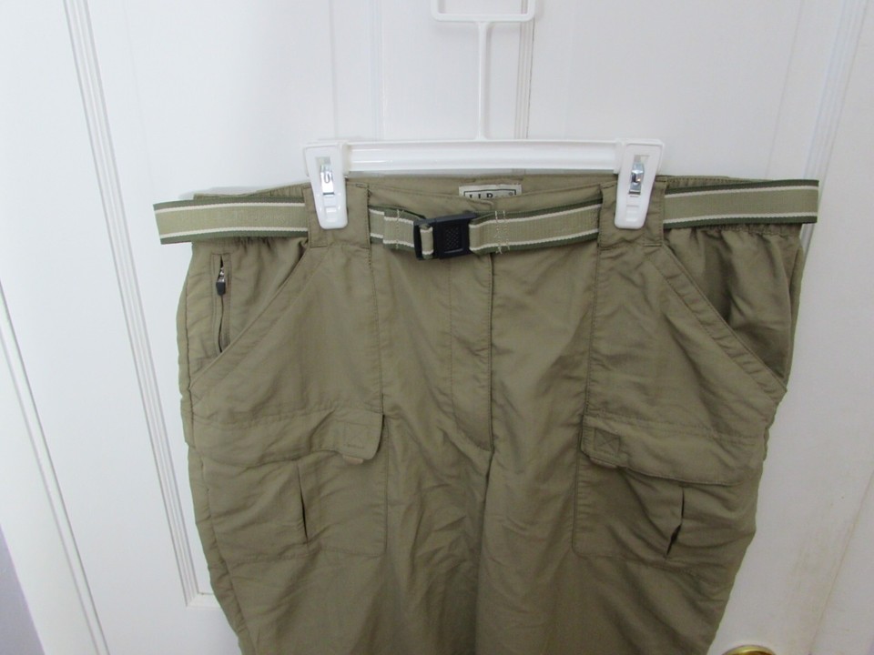 Men’s tan LL BEAN cargo nylon pants belted LARGE camping hiking fishing