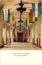 Pan American Union Gallery of Flags and Heroes Washington DC Postcard 1940s
