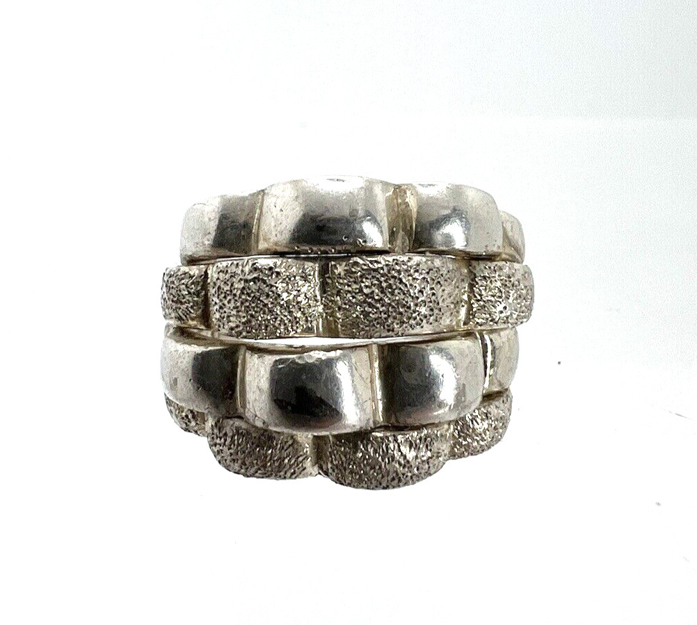 Solid Sterling Silver Textured Segmented Ring Siz… - image 2