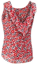 Cabi # 5356 "Flipside Blouse" Floral Print V-Neck Sleeveless Ruffle Blouse SMALL