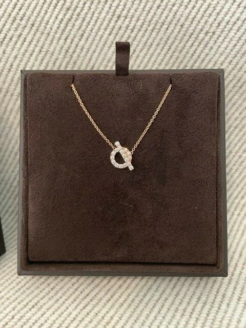 New Authentic Hermes 18k Rose Gold Diamond Finesse Chain Pendant Necklace |  eBay