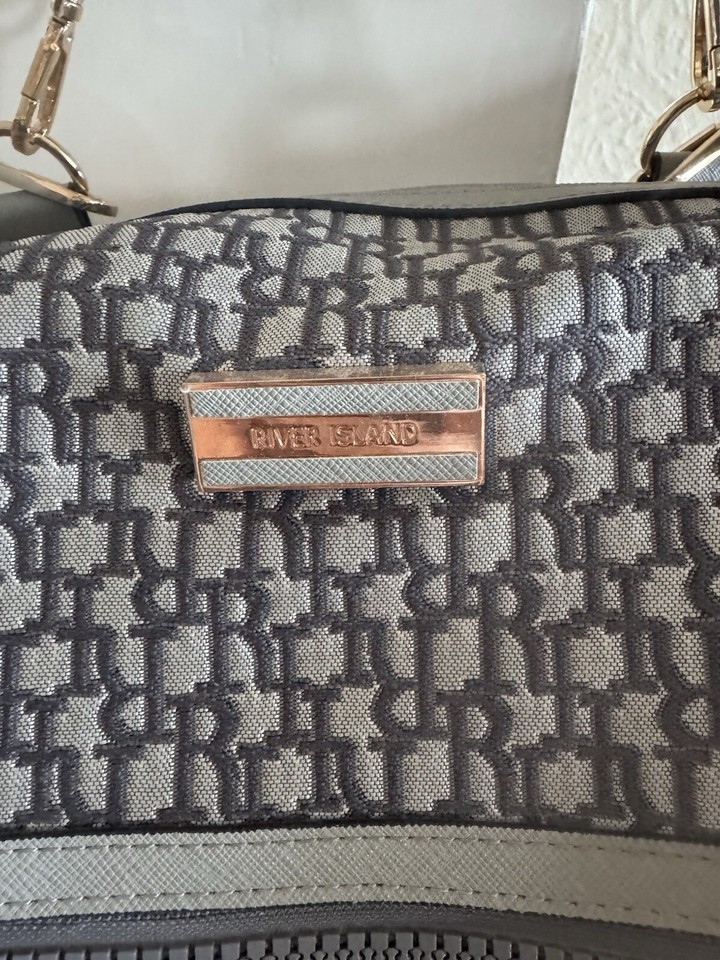 River Island Monogram Grey Travel Weekend Bag,Barrel Holdall,Carry On