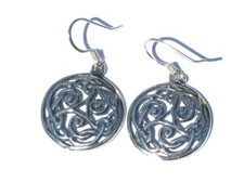 Sterling Silver Celtic Encircled Triple Trinity Knotted Dangle Earrings.
