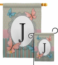 Butterflies J Initial Garden Flag Bugs Frogs Friends Decorative Gift Yard Banner