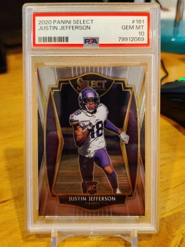 JUSTIN JEFFERSON VIKINGS LSU 2020 NFL PANINI SELECT #161 PREM. ROOKIE PSA 10 RC