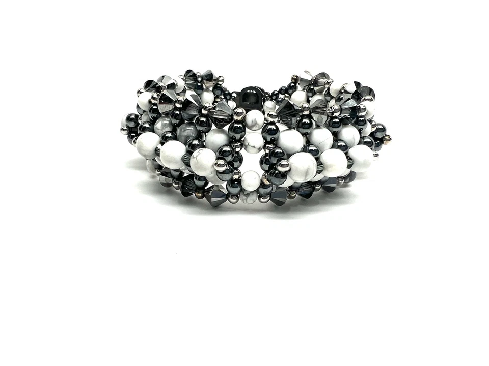 Hand Made Swarovski Crystal White Howlite Natural Stone Bracelet 7'' - Image 2 of 4