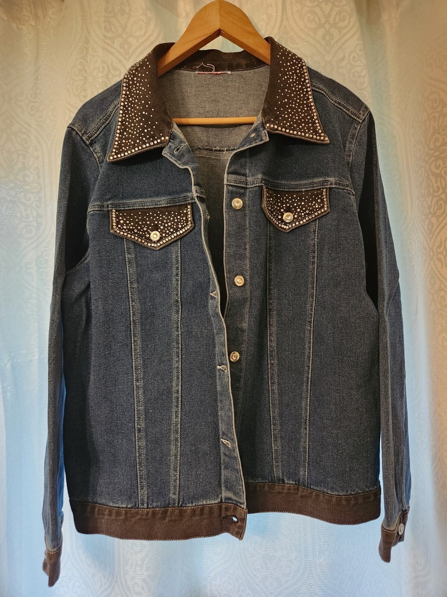 希少色｜Tiffany Blue Black Denim Jacket Unlabeled Vintage Blue Black Denim Jean Jacket Womens Sz L