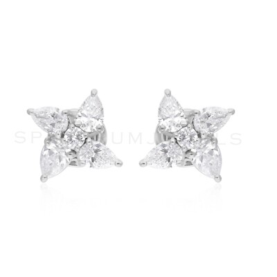 Women's Small Lab Grown CVD Diamond Flower Stud Earrings 14k White Gold Gift