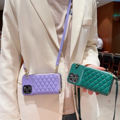 For iPhone Samsung Crossbody Wallet Purse Dustproof Glitter Women Phone Case