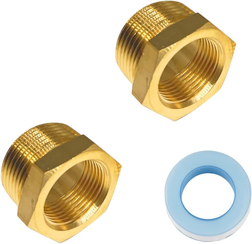 Brass Hex Bushing Reducer 2 PCS, 1/2 Inch NPT Male X 3/8 Inch NPT Female, Thread