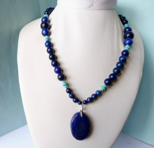 Collier en Lapis Lazuli véritable et argent massif 925