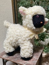 Vintage Plush Likely Handcrafted Raw Wool Lamb W/Bell unbranded No Tags 15