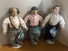 Vtg 1988 Hamilton Presents CURLY LARRY MOE Three 3 stooges doll set with stands