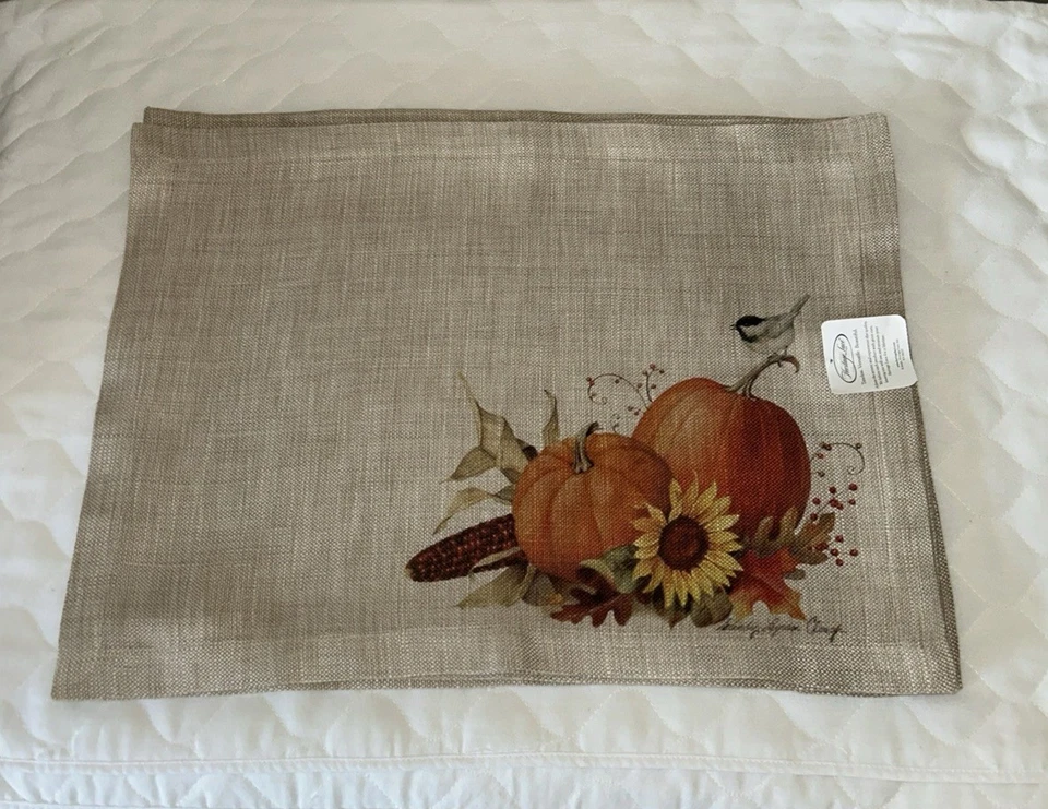 秋季 Placemats 收获南瓜 20 英寸 X 14 英寸天然套装/5 编织聚乙烯 — 第 2/4 张图片