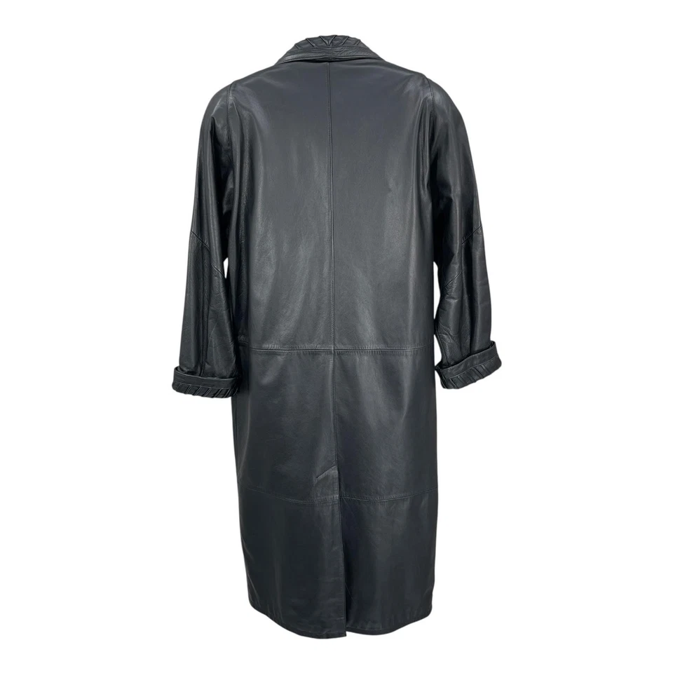 Vintage Leather Over Coat Women 90s Trench Statement Edgy Retro Staple Size M - Image 2 of 4