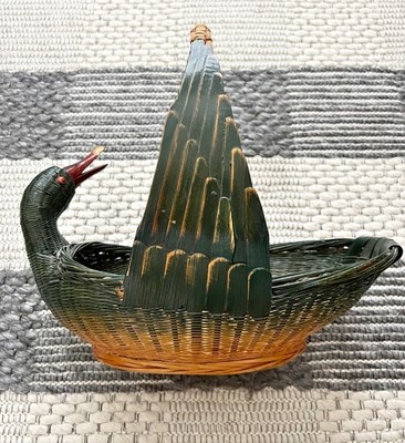 Vintage Zhejiang Handicrafts Duck Basket Woven Bamboo Rattan Basket with Handle