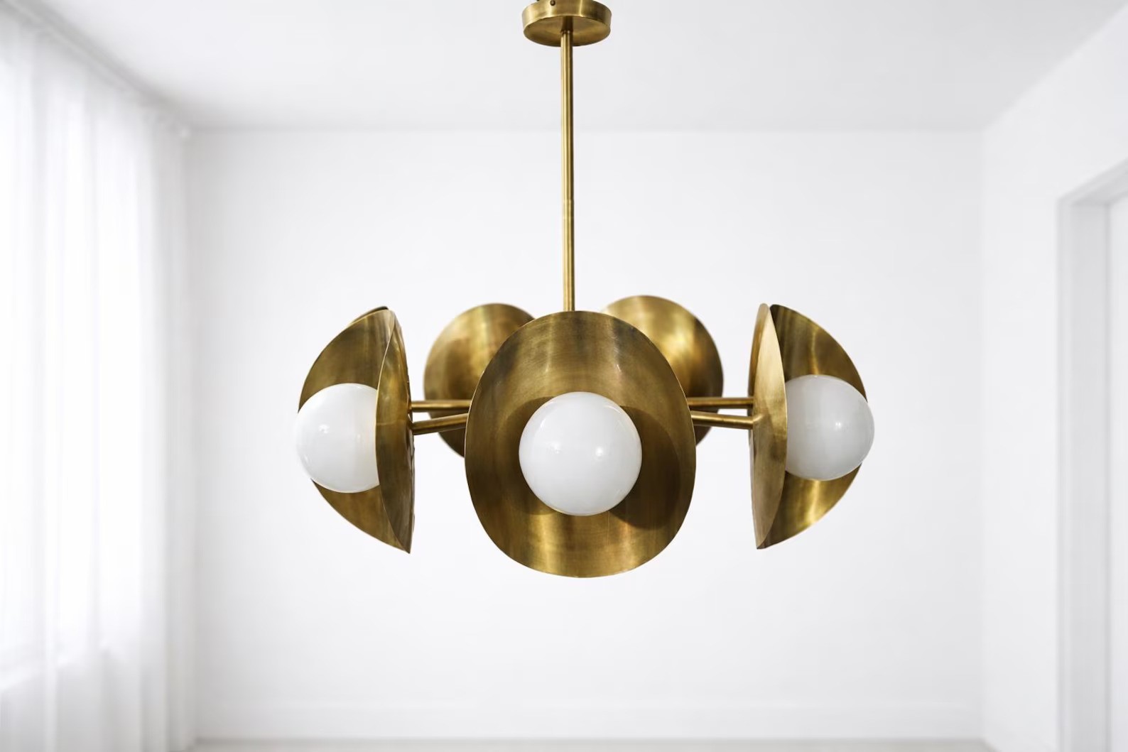 Mid Century Modern Sputnik Chandelier Raw Brass Globe Pendant Light Fixture