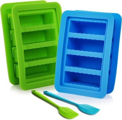 2 Pack Silicone Butter Mold with Lid and Spatula, Non-Stick Tray Fits Standa