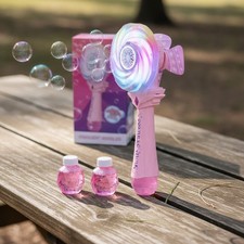 Kids Bubble Wand Windmill Light Up Automatic Bubble Machine Pink 4-8 Gift