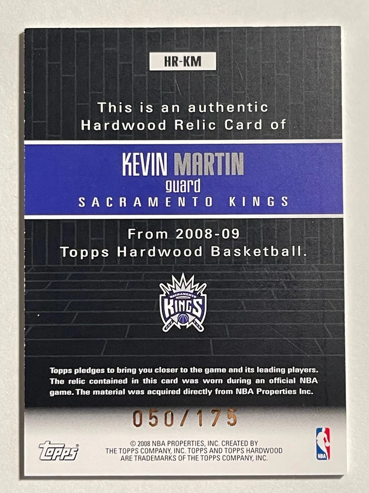 2008-09 Topps Hardwood #HR-KM Kevin Martin Relics Maple #/175 - Image 2 of 2