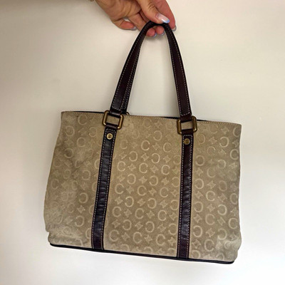 Céline Beige Logo Tote Bag Medium Brown Double Handles Gold Hardware Auth Cert